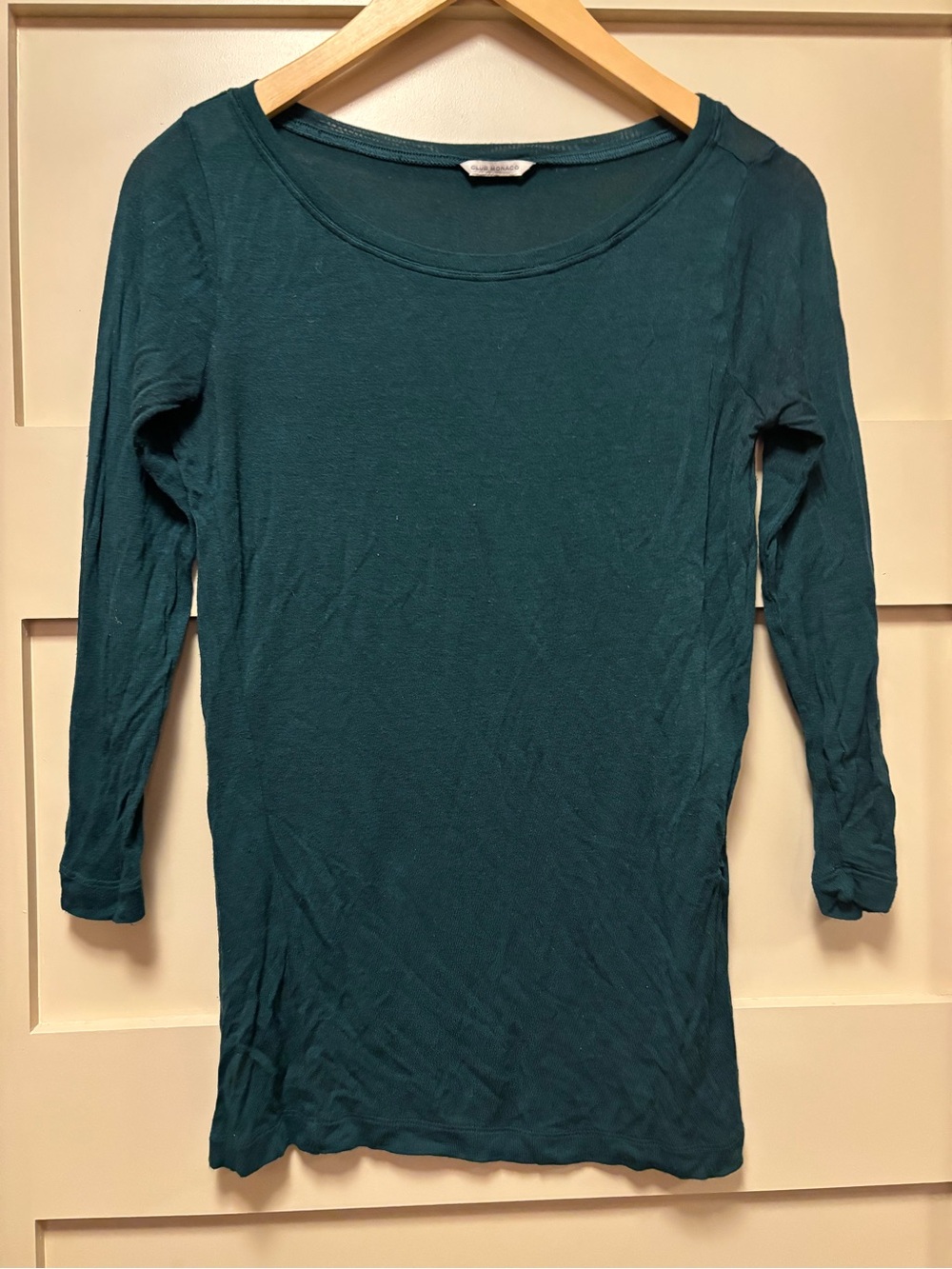CLUB MONACO Forest Green Stretch Top Slim Layer Long 3/4 Sleeve